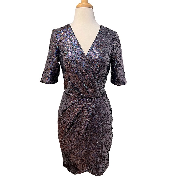 French Connection Sequin Faux Wrap Mini Dress - Picture 1 of 10